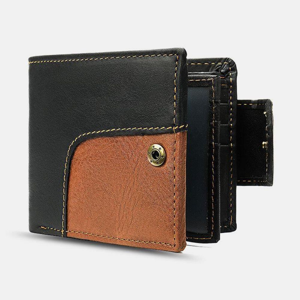 Mannen Echt Leer Bifold Rfid Anti-Diefstal Multi-Card Slot Retro Casual Kaarthouder Munt Portemonnee