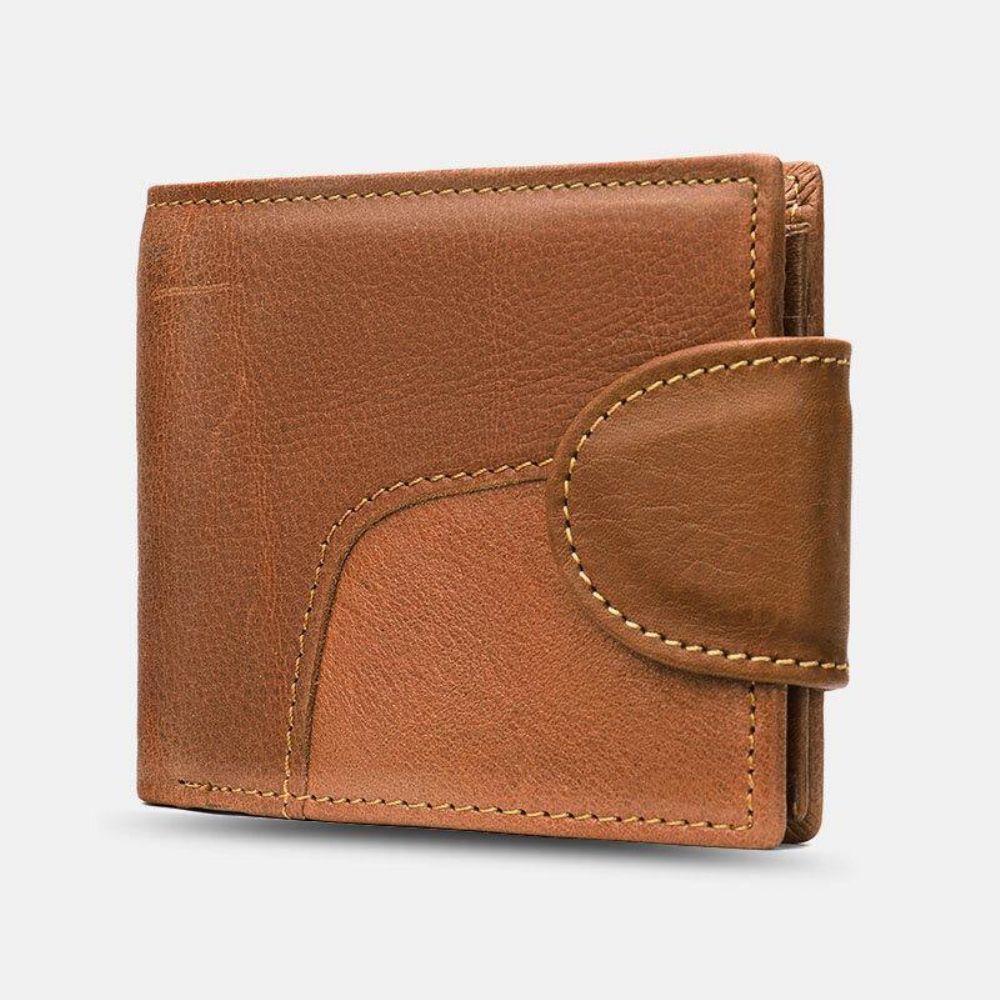 Mannen Echt Leer Bifold Rfid Anti-Diefstal Multi-Card Slot Retro Casual Kaarthouder Munt Portemonnee