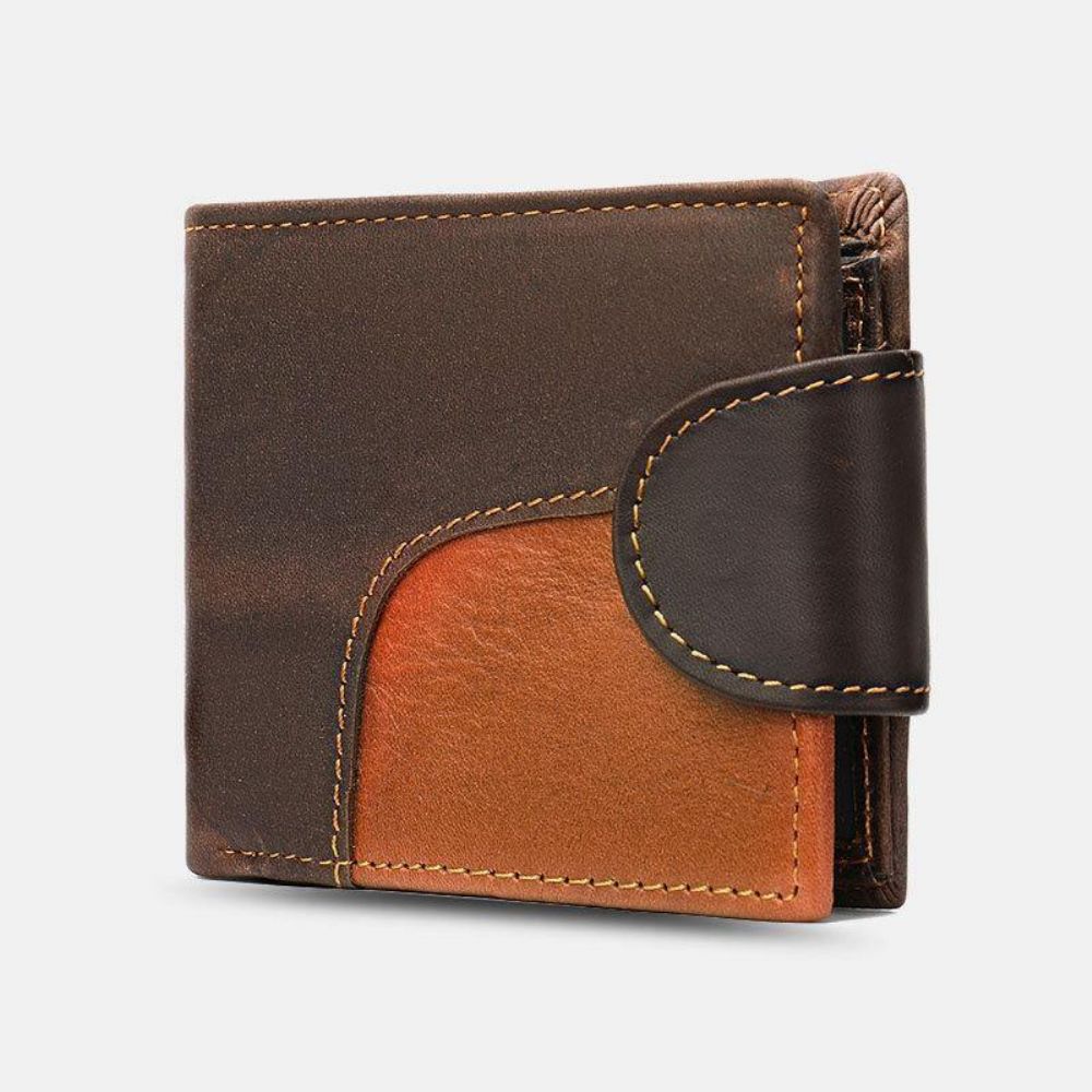 Mannen Echt Leer Bifold Rfid Anti-Diefstal Multi-Card Slot Retro Casual Kaarthouder Munt Portemonnee