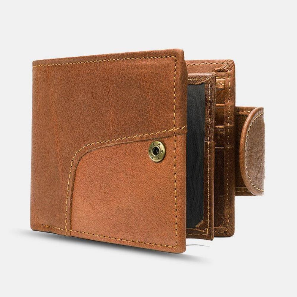 Mannen Echt Leer Bifold Rfid Anti-Diefstal Multi-Card Slot Retro Casual Kaarthouder Munt Portemonnee