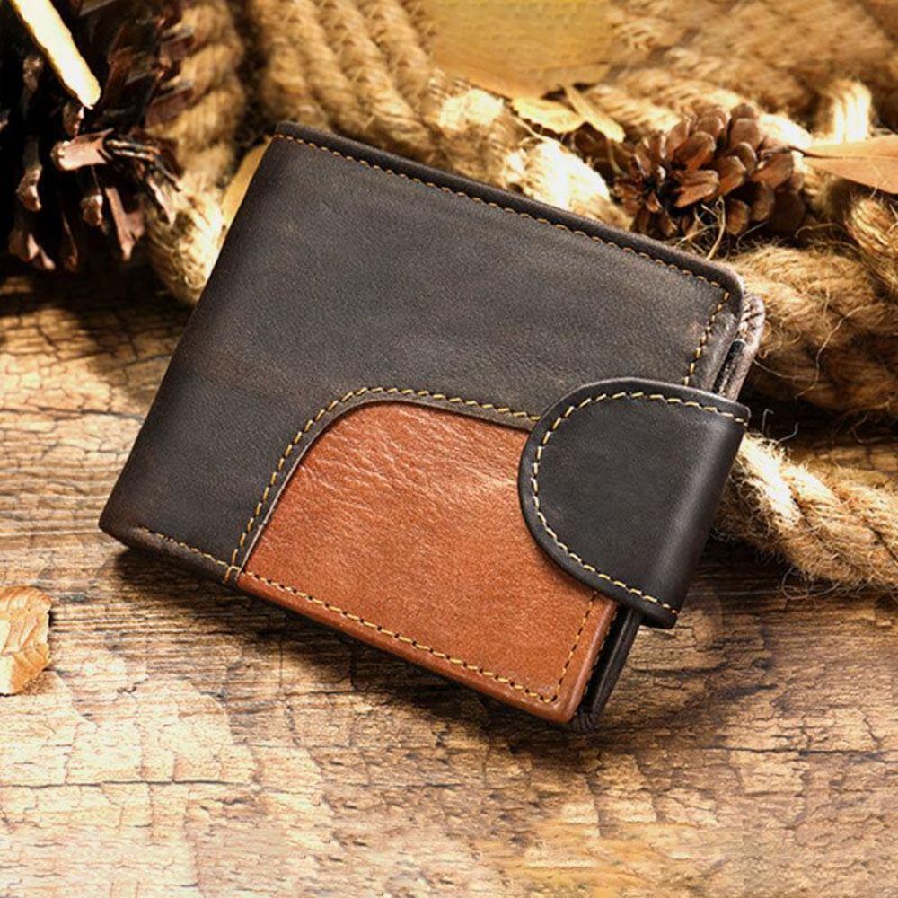 Mannen Echt Leer Bifold Rfid Anti-Diefstal Multi-Card Slot Retro Casual Kaarthouder Munt Portemonnee