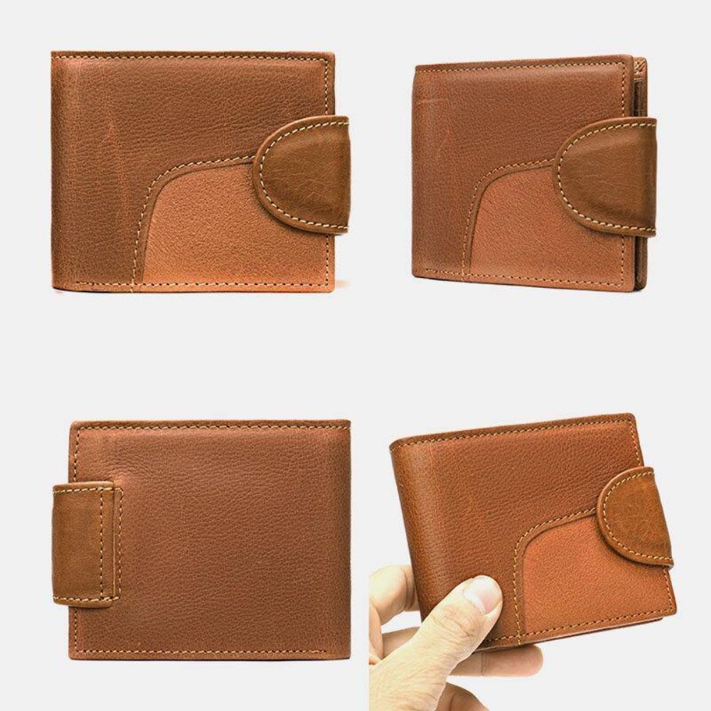 Mannen Echt Leer Bifold Rfid Anti-Diefstal Multi-Card Slot Retro Casual Kaarthouder Munt Portemonnee