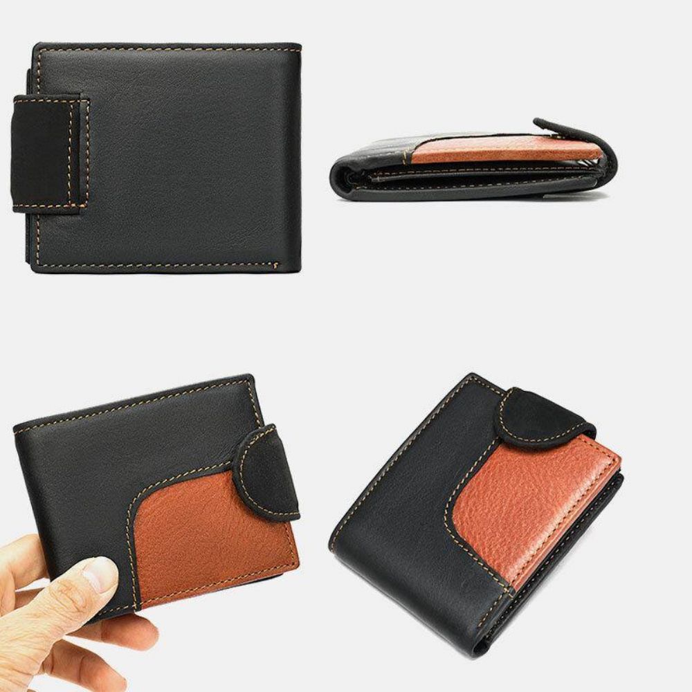 Mannen Echt Leer Bifold Rfid Anti-Diefstal Multi-Card Slot Retro Casual Kaarthouder Munt Portemonnee