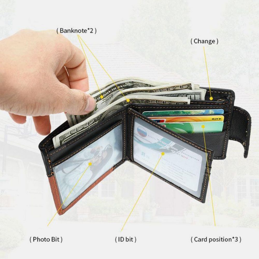 Mannen Echt Leer Bifold Rfid Anti-Diefstal Multi-Card Slot Retro Casual Kaarthouder Munt Portemonnee