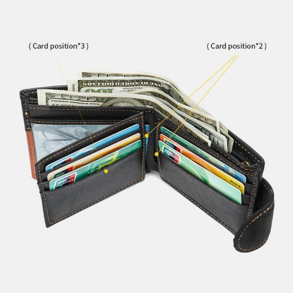 Mannen Echt Leer Bifold Rfid Anti-Diefstal Multi-Card Slot Retro Casual Kaarthouder Munt Portemonnee