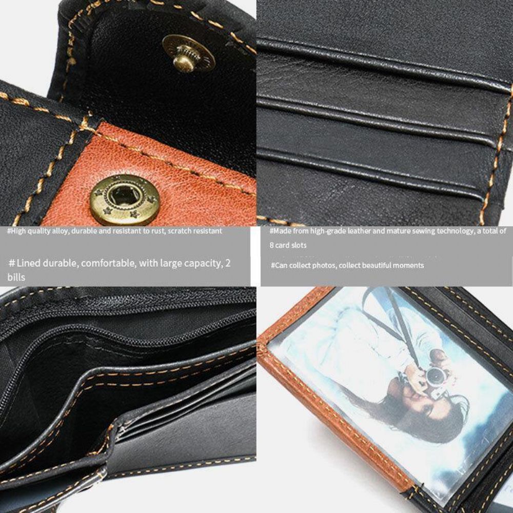 Mannen Echt Leer Bifold Rfid Anti-Diefstal Multi-Card Slot Retro Casual Kaarthouder Munt Portemonnee