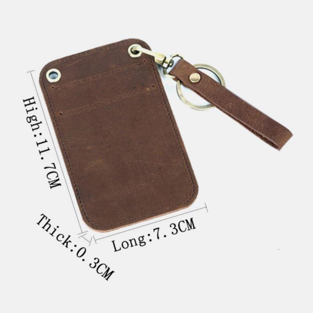 Mannen Echt Leer Retro Mini Licentiekaart Portemonnee Card Case Met Sleutelhanger Ring