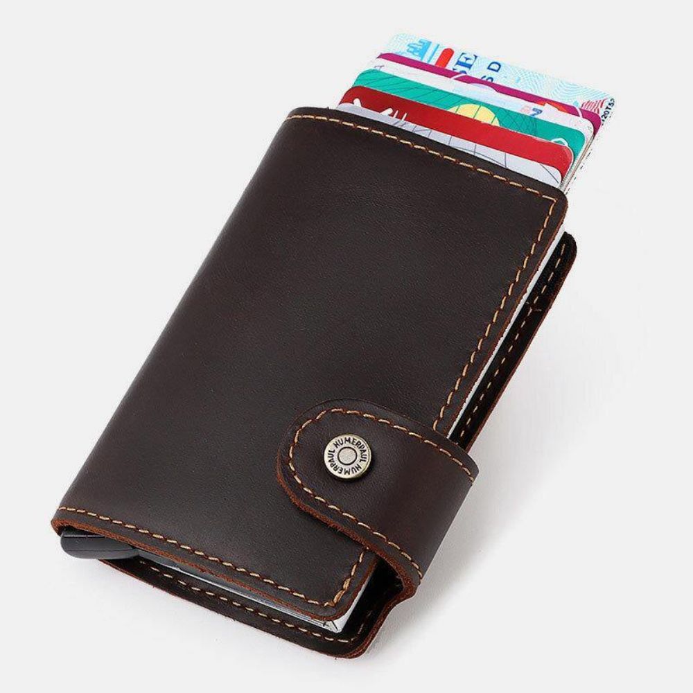 Mannen Lederen Multi-Card Slot Rfid Anti-Diefstal Vintage Business Casual Kaarthouder Geld Clips Portemonnee Portemonnee