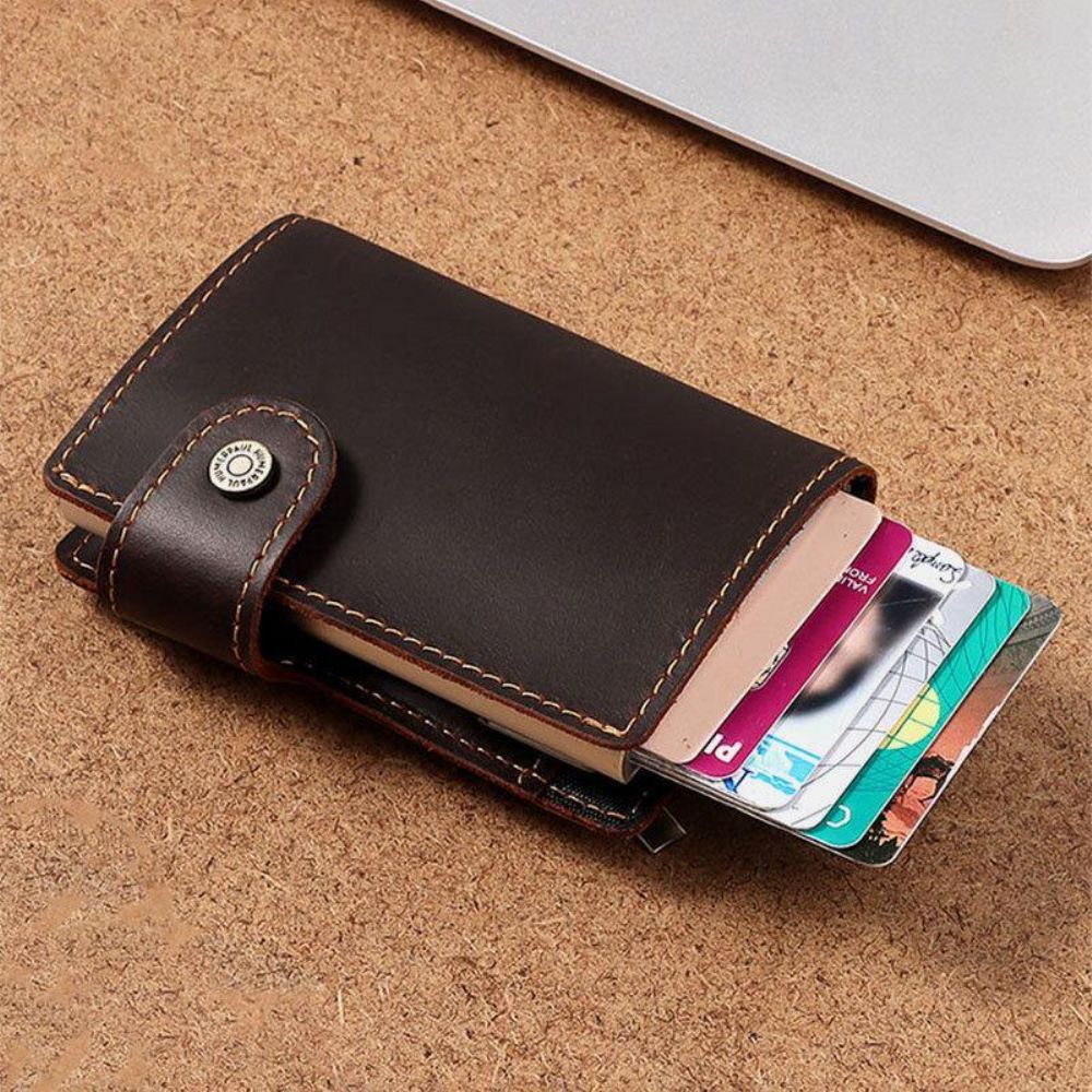 Mannen Lederen Multi-Card Slot Rfid Anti-Diefstal Vintage Business Casual Kaarthouder Geld Clips Portemonnee Portemonnee