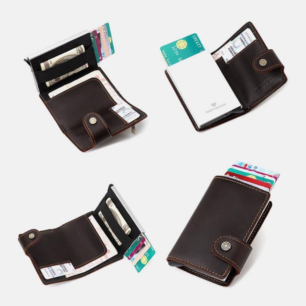 Mannen Lederen Multi-Card Slot Rfid Anti-Diefstal Vintage Business Casual Kaarthouder Geld Clips Portemonnee Portemonnee