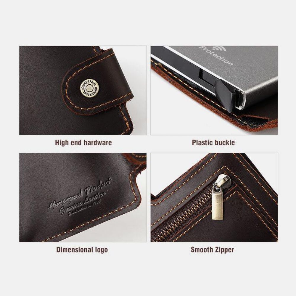 Mannen Lederen Multi-Card Slot Rfid Anti-Diefstal Vintage Business Casual Kaarthouder Geld Clips Portemonnee Portemonnee