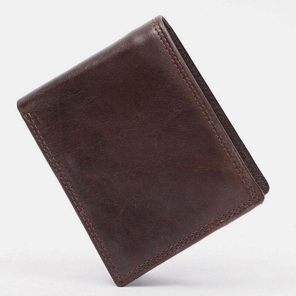 Mannen Lederen Rfid Anti-Diefstal Vintage Korte Multi-Card Slot Kaarthouder Portemonnee Bifold Geld Clip Portefeuilles