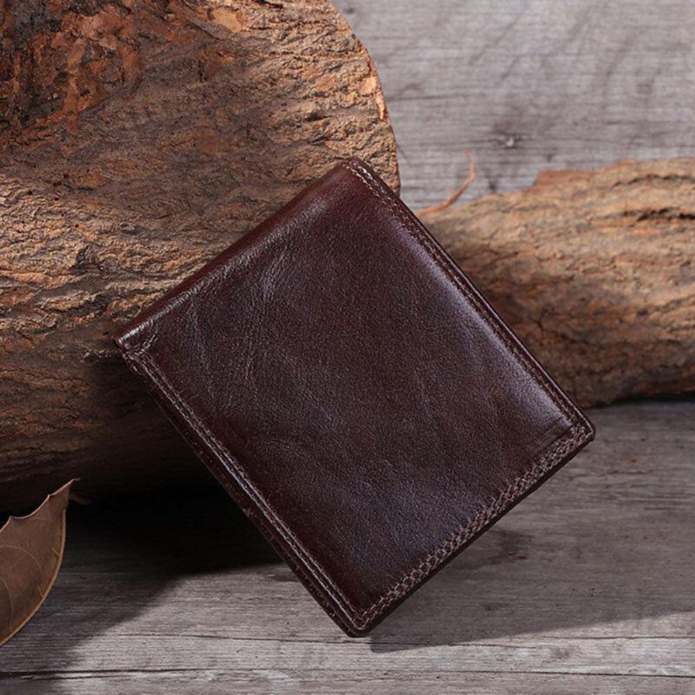 Mannen Lederen Rfid Anti-Diefstal Vintage Korte Multi-Card Slot Kaarthouder Portemonnee Bifold Geld Clip Portefeuilles