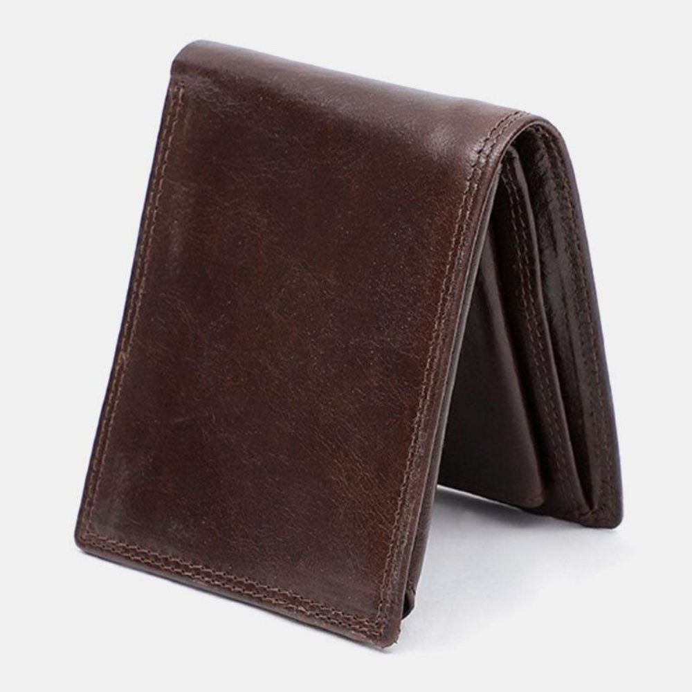 Mannen Lederen Rfid Anti-Diefstal Vintage Korte Multi-Card Slot Kaarthouder Portemonnee Bifold Geld Clip Portefeuilles