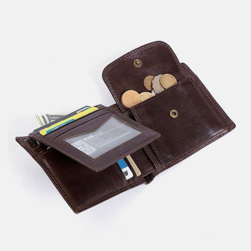 Mannen Lederen Rfid Anti-Diefstal Vintage Korte Multi-Card Slot Kaarthouder Portemonnee Bifold Geld Clip Portefeuilles