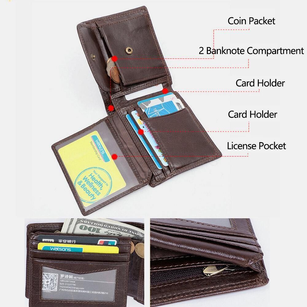 Mannen Lederen Rfid Anti-Diefstal Vintage Korte Multi-Card Slot Kaarthouder Portemonnee Bifold Geld Clip Portefeuilles