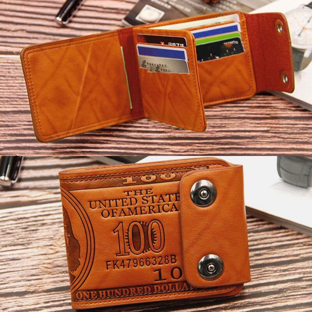 Mannen Pu Lederen Dollar Patroon Bifold Sort Multi-Card Slot Kaarthouder Portemonnee Portemonnee