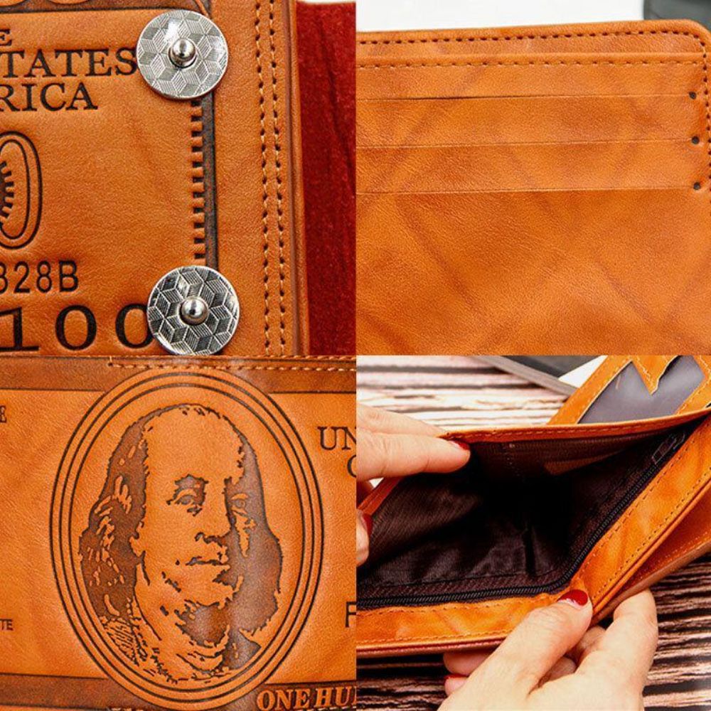 Mannen Pu Lederen Dollar Patroon Bifold Sort Multi-Card Slot Kaarthouder Portemonnee Portemonnee