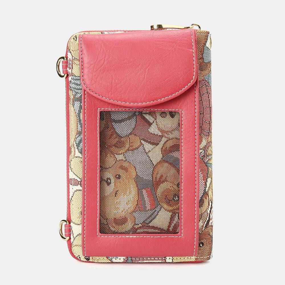 Vrouwen Dragen Patroon 12 Kaartsleuven Telefoon Portemonnee Crossbody Tas Koppelingen Tas