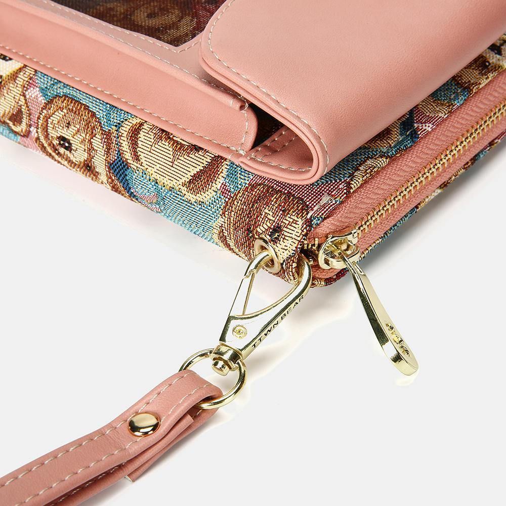 Vrouwen Dragen Patroon 12 Kaartsleuven Telefoon Portemonnee Crossbody Tas Koppelingen Tas