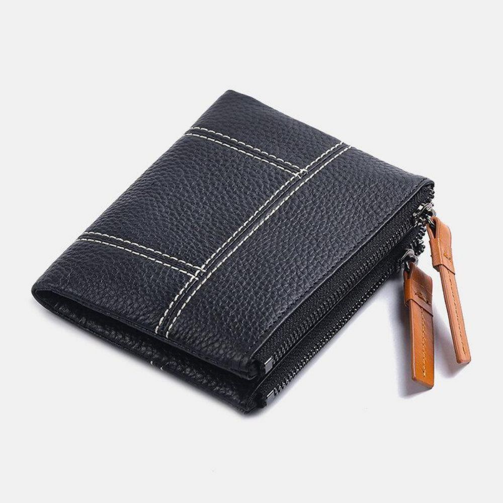 Vrouwen Echt Leer Bifold Hasp Rits Korte Multi-Card Slots Portemonnee Geld Clip Portemonnee