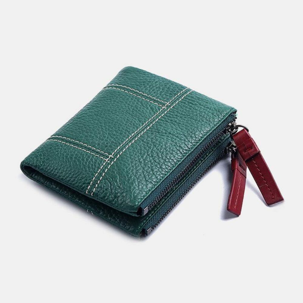 Vrouwen Echt Leer Bifold Hasp Rits Korte Multi-Card Slots Portemonnee Geld Clip Portemonnee