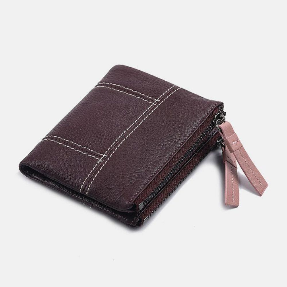 Vrouwen Echt Leer Bifold Hasp Rits Korte Multi-Card Slots Portemonnee Geld Clip Portemonnee