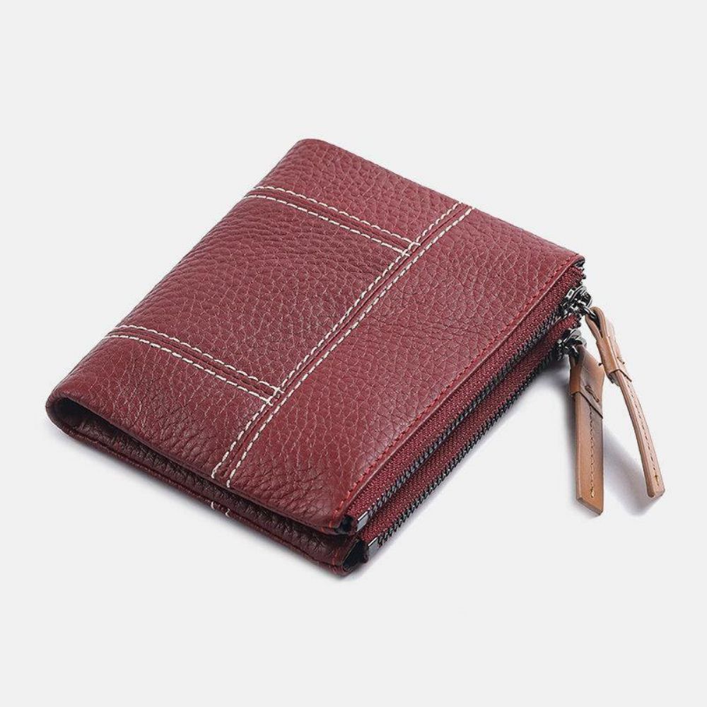 Vrouwen Echt Leer Bifold Hasp Rits Korte Multi-Card Slots Portemonnee Geld Clip Portemonnee