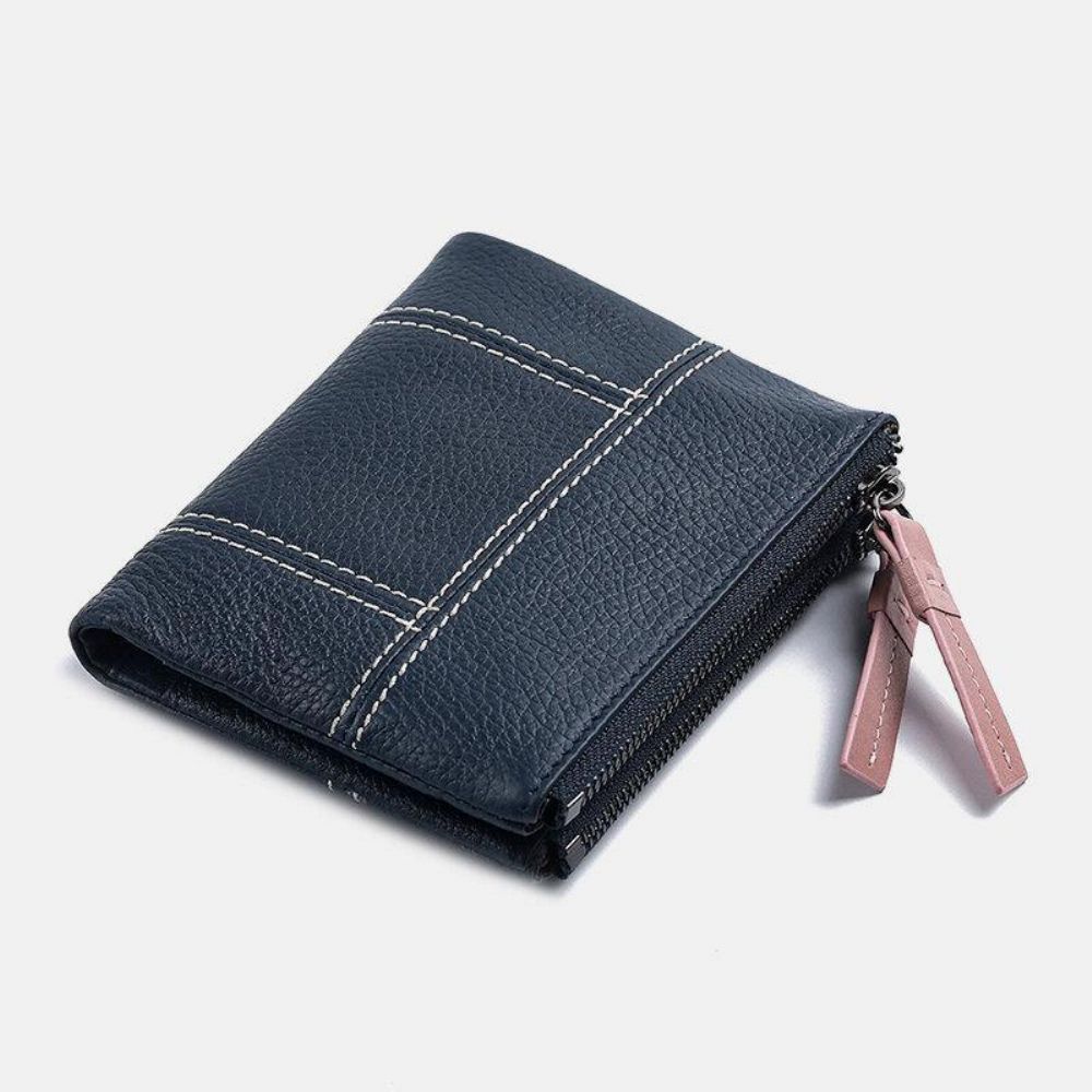 Vrouwen Echt Leer Bifold Hasp Rits Korte Multi-Card Slots Portemonnee Geld Clip Portemonnee