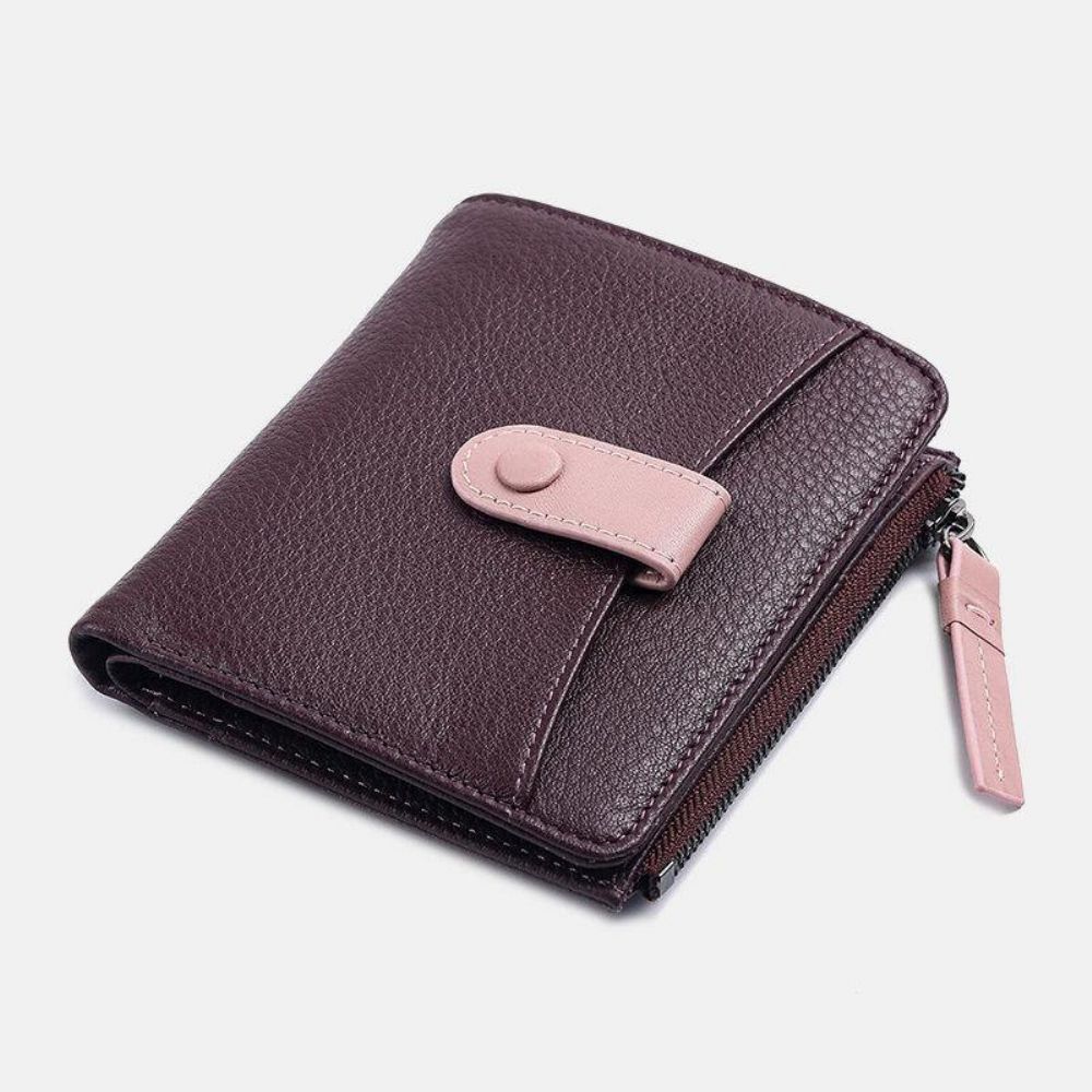 Vrouwen Echt Leer Bifold Hasp Rits Multifunctionele Portemonnee Geld Clip Korte Portemonnee