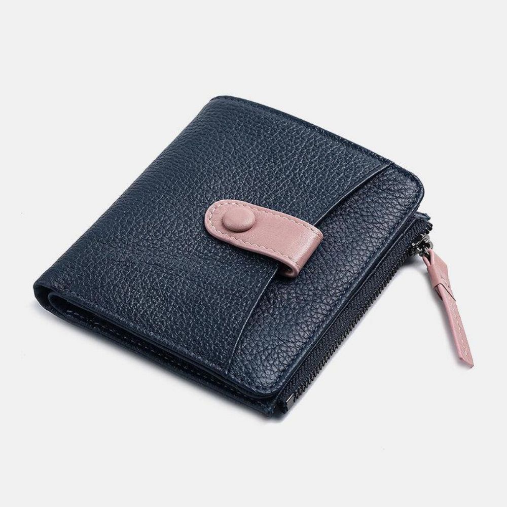 Vrouwen Echt Leer Bifold Hasp Rits Multifunctionele Portemonnee Geld Clip Korte Portemonnee