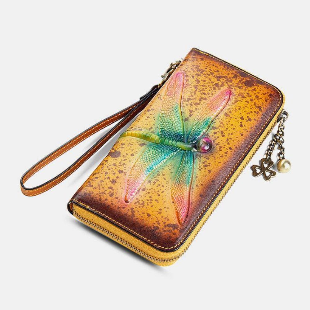 Vrouwen Echt Leer Dier Patroon Vintage Rfid Anti-Diefstal Multi-Slot Telefoon Tas Clutch Portemonnee Kaarthouder Portemonnee