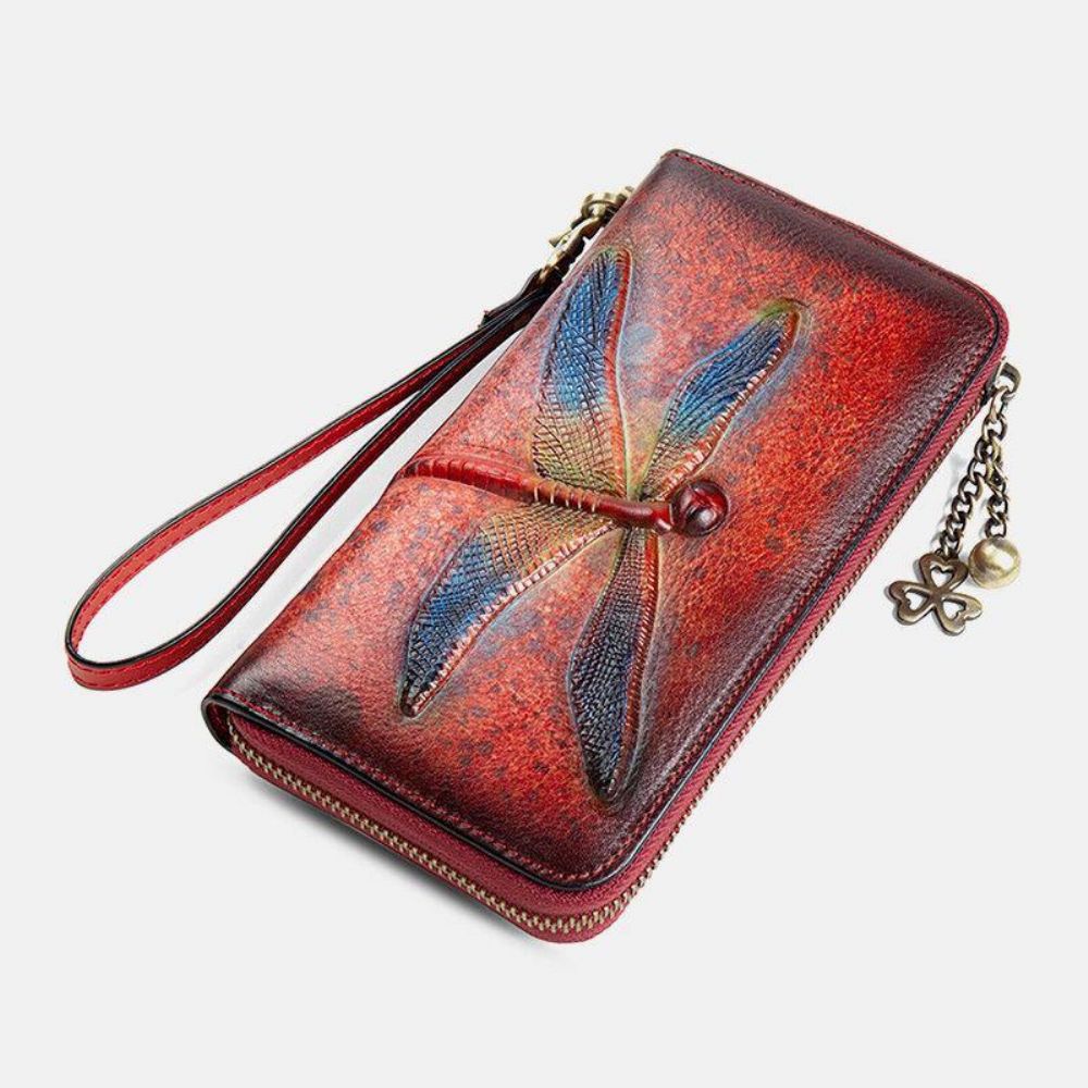 Vrouwen Echt Leer Dier Patroon Vintage Rfid Anti-Diefstal Multi-Slot Telefoon Tas Clutch Portemonnee Kaarthouder Portemonnee