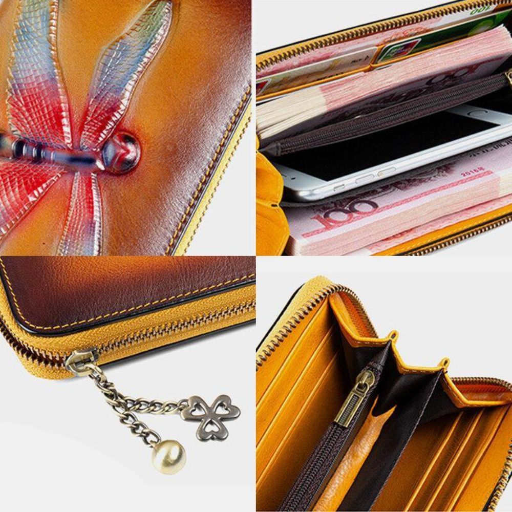 Vrouwen Echt Leer Dier Patroon Vintage Rfid Anti-Diefstal Multi-Slot Telefoon Tas Clutch Portemonnee Kaarthouder Portemonnee