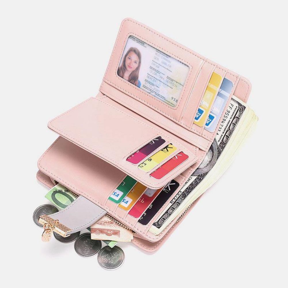 Vrouwen Echt Leer Rfid Anti Diefstal Multi-Slots Bifold Portemonnee Portemonnee Koppelingen Tas