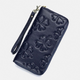 Vrouwen Echt Leer Rfid Klaver Patroon Grote Capaciteit Multi Card Slot Clutch Purse Kaarthouder Portemonnee