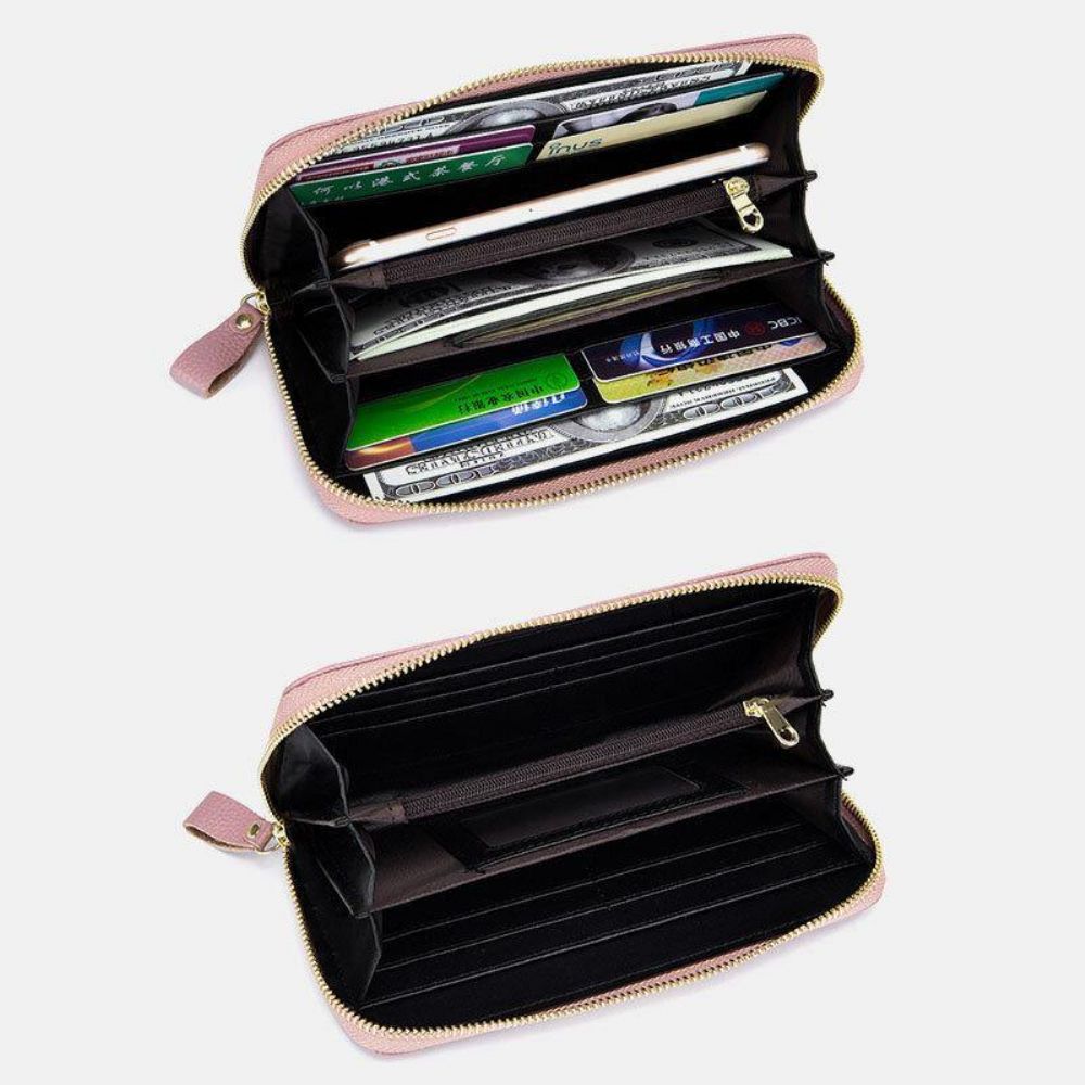 Vrouwen Echt Leer Rfid Klaver Patroon Grote Capaciteit Multi Card Slot Clutch Purse Kaarthouder Portemonnee