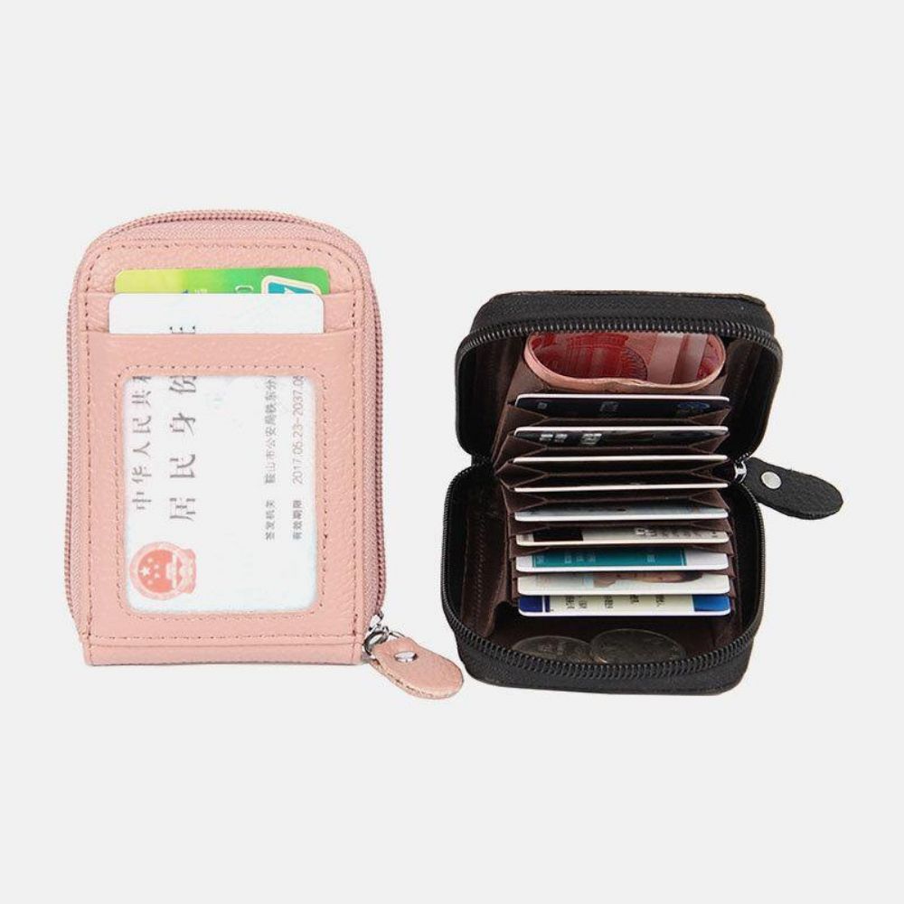 Vrouwen Lederen Rfid Anti-Diefstal Orgelvorm Multi-Slot Card Case Kaarthouder Portemonnee