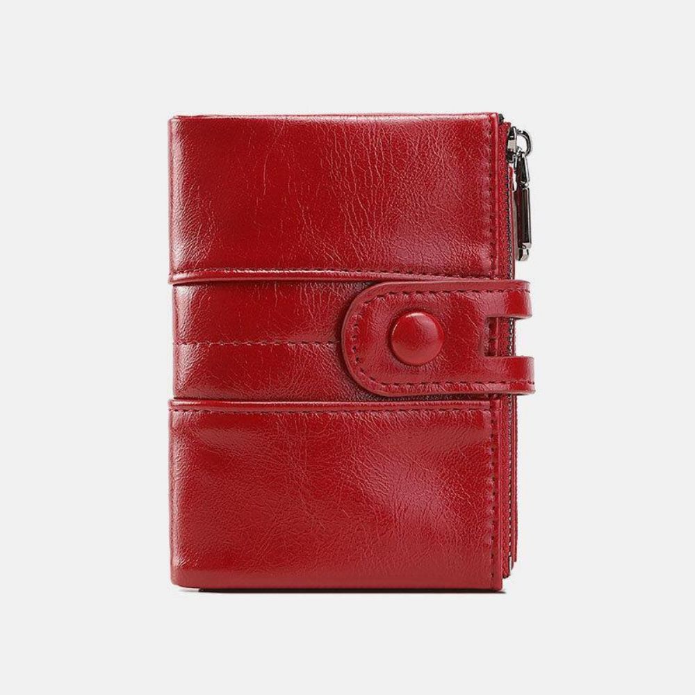 Vrouwen Rfid Anti Diefstal 6 Kaartsleuven Olie Wax Bifold Portemonnee