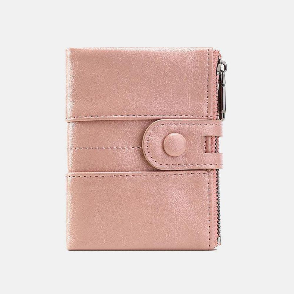 Vrouwen Rfid Anti Diefstal 6 Kaartsleuven Olie Wax Bifold Portemonnee