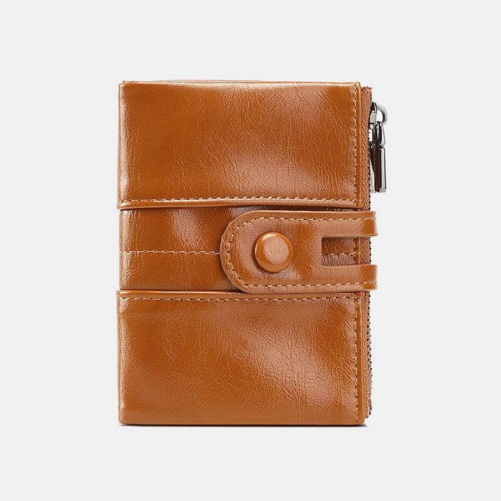 Vrouwen Rfid Anti Diefstal 6 Kaartsleuven Olie Wax Bifold Portemonnee