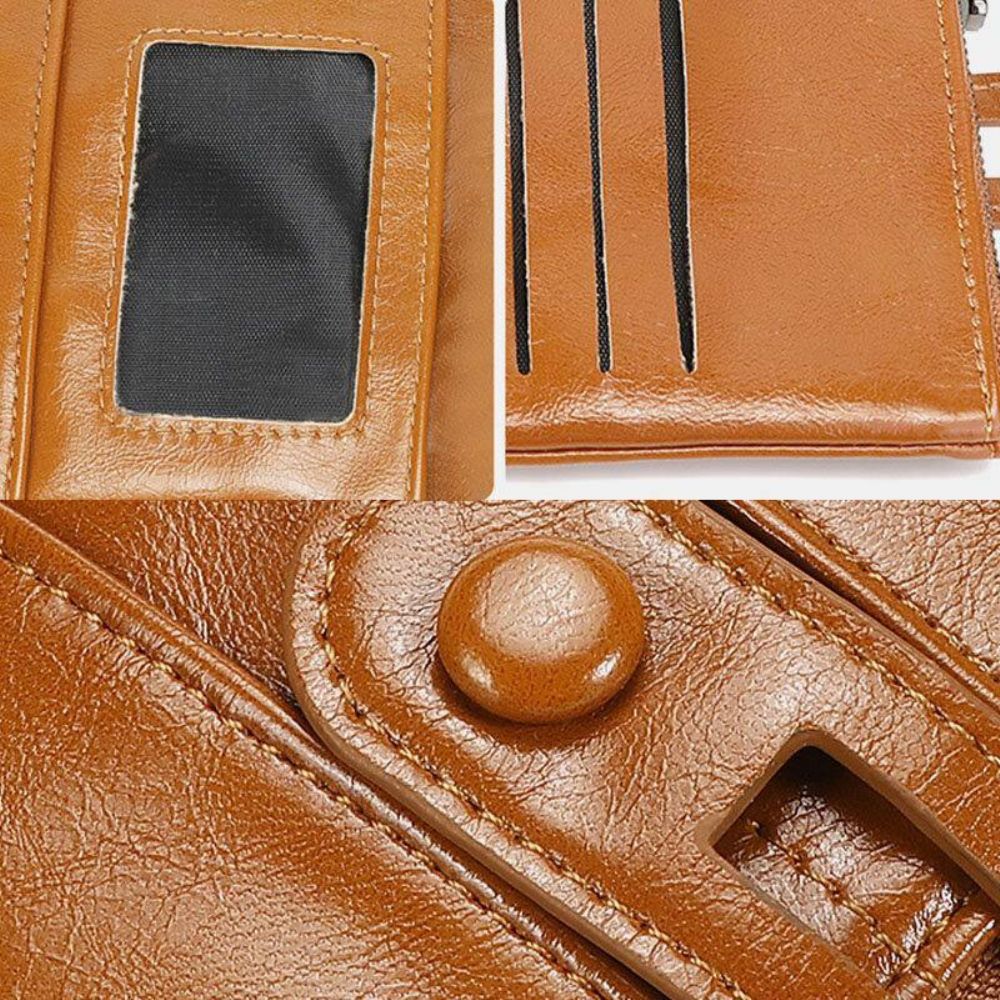 Vrouwen Rfid Anti Diefstal 6 Kaartsleuven Olie Wax Bifold Portemonnee