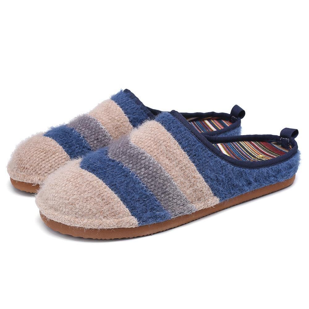 Colorblock Gestreepte Huishoudkatoenen Slip-On Indoor Platte Huisschoenen Slippers