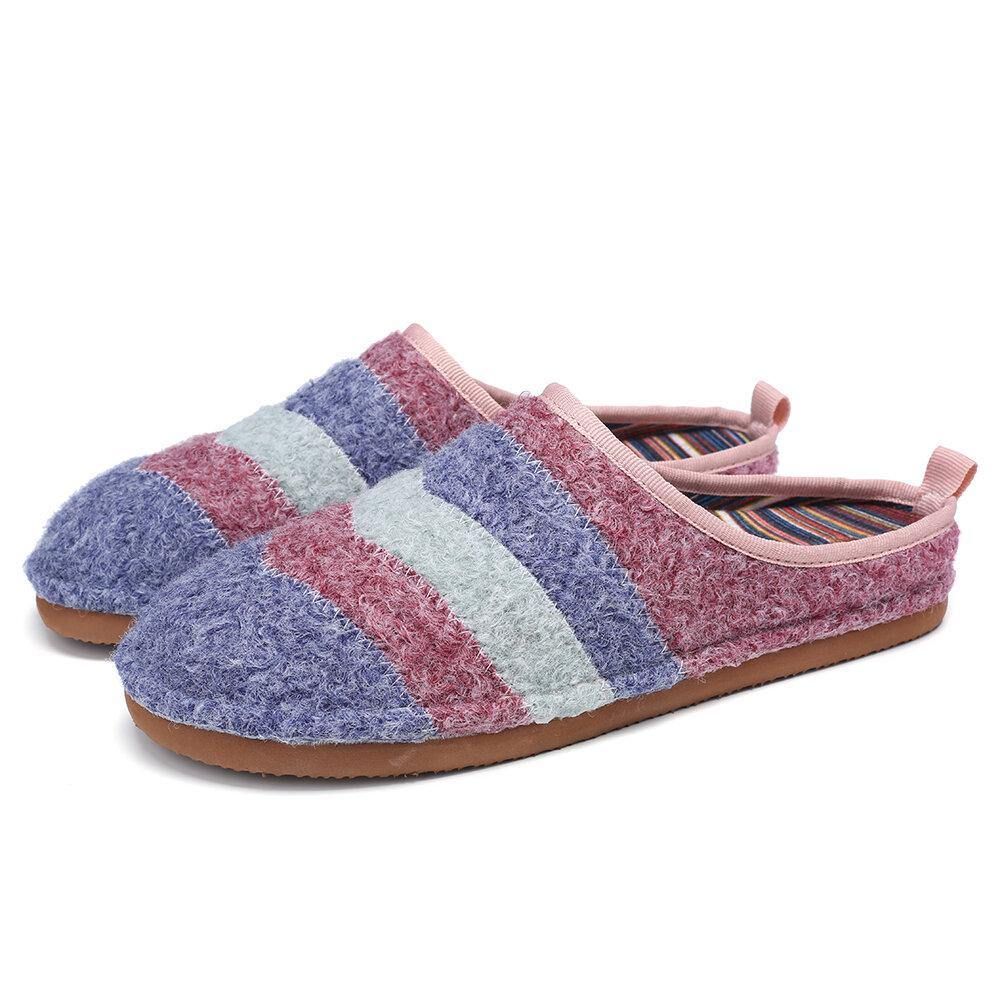 Colorblock Gestreepte Huishoudkatoenen Slip-On Indoor Platte Huisschoenen Slippers