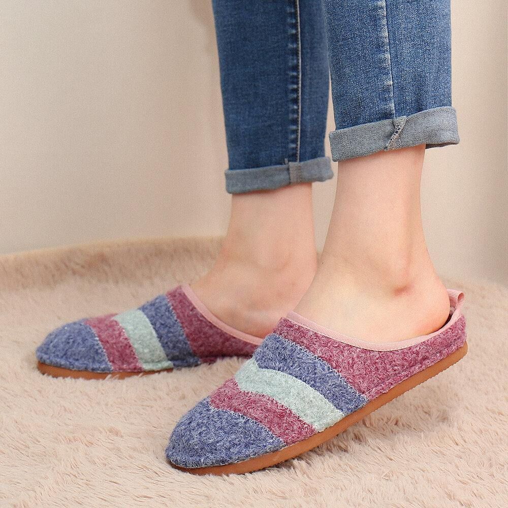 Colorblock Gestreepte Huishoudkatoenen Slip-On Indoor Platte Huisschoenen Slippers