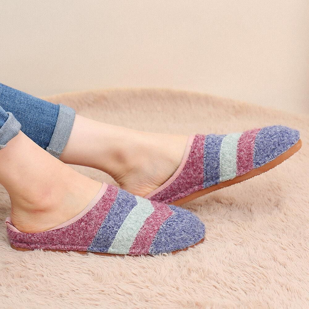 Colorblock Gestreepte Huishoudkatoenen Slip-On Indoor Platte Huisschoenen Slippers