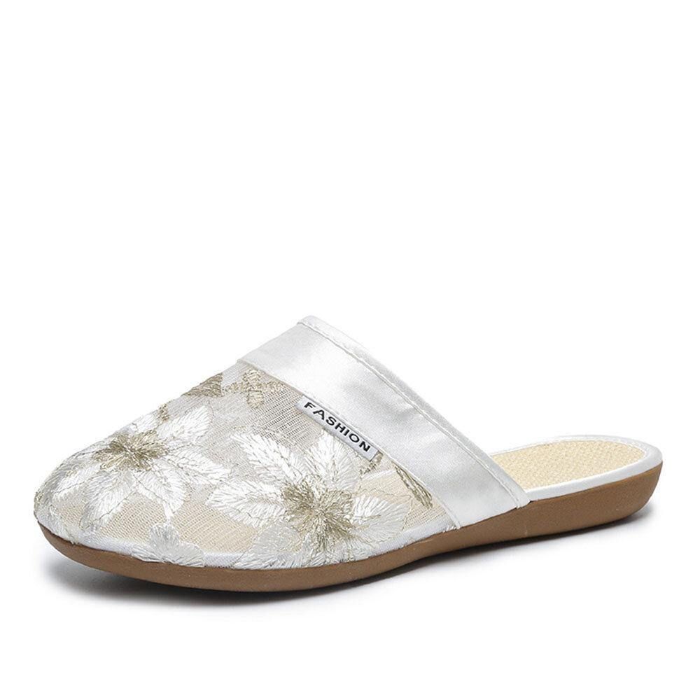 Dames Bloemen Bloemenpatroon Uitgehold Comfortabele Gesloten Teen Casual Platte Pantoffel