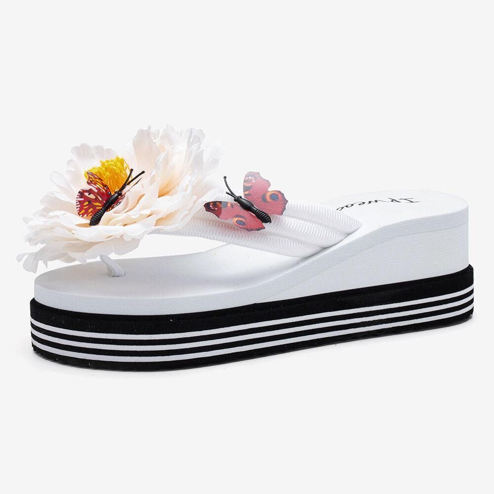 Dames Bloemen Vlinder Decor Clip Toe Strand Platform Slippers