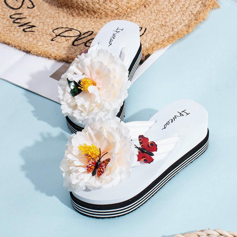 Dames Bloemen Vlinder Decor Clip Toe Strand Platform Slippers