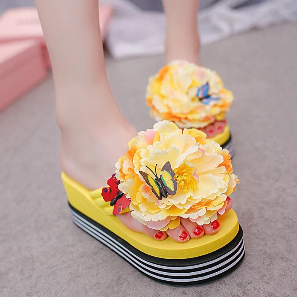 Dames Bloemen Vlinder Decor Clip Toe Strand Platform Slippers